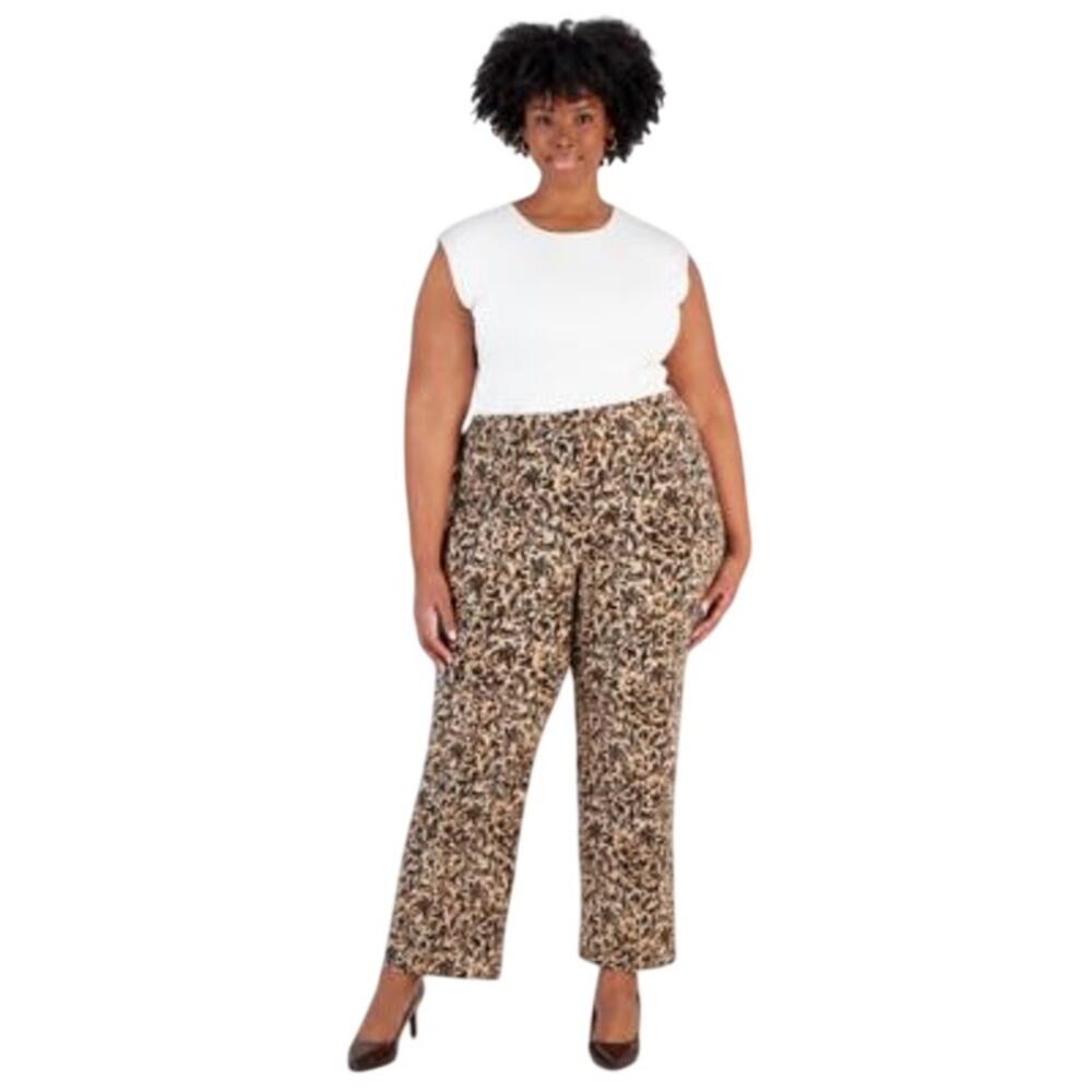 JM Collection Women's Plus Size Irina Impression Knit Pants in Coffee Cake Brown